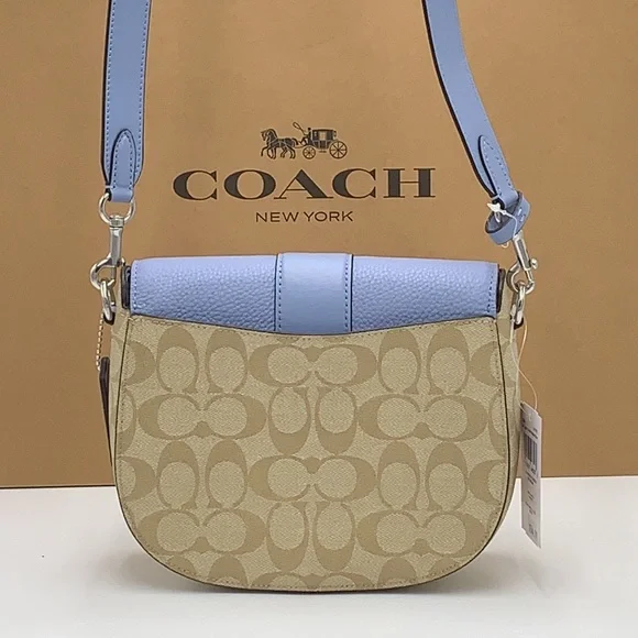 COACH Georgie Saddle Bag In Signature Canvas 
Silver/Light Khaki/Marble Blue - Picture 8 of 15